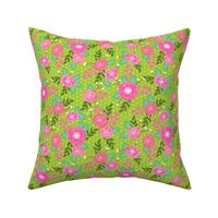 florals flowers pink and green lime green sweet painted flowers baby girl nursery