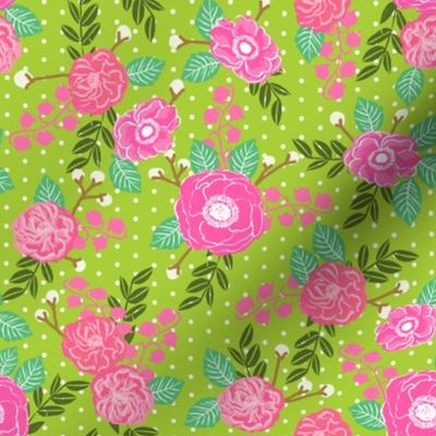florals flowers pink and green lime green sweet painted flowers baby girl nursery