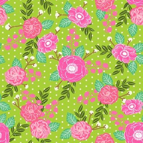 florals flowers pink and green lime green sweet painted flowers baby girl nursery
