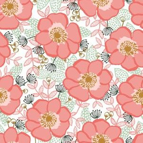 poppy florals floral painted flowers watercolor girls coral mint cute fabric