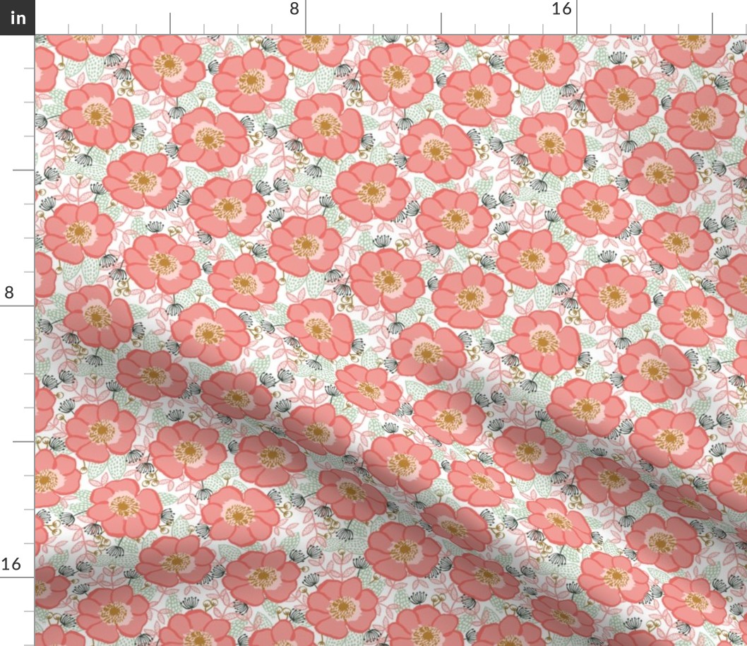 poppy florals floral painted flowers watercolor girls coral mint cute fabric