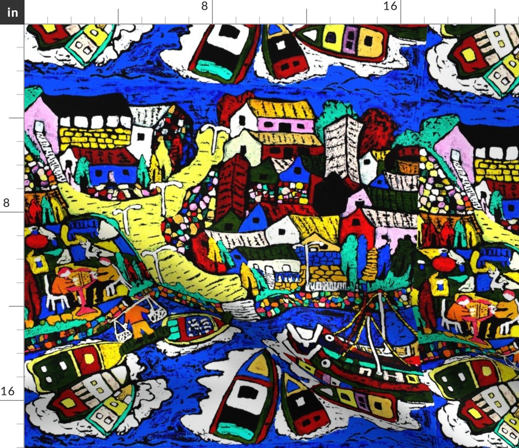 abstract fisherman villages nautical boats yachts carps koi fishes houses towns trees rivers lakes oceans seas traditional
