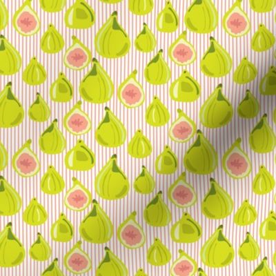 Fig Fruit || Lime Green Food Peach Coral Stripe pinstripe Summer Small Leaf Leaves_Miss Chiff Designs