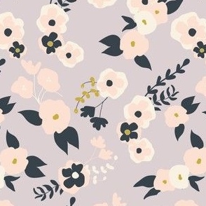 Forest Flowers in Gray, pink, and navy