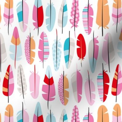 Geometric vintage feathers colorful arrows in pink blue orange summer colors illustration pattern