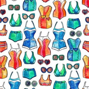 Sixties Swimsuits and Sunnies on white