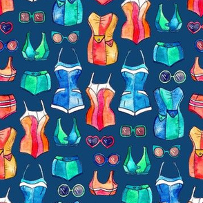 Sixties Swimsuits and Sunnies on dark blue