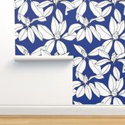 Rhododendrons drawing, White on Royal Blue