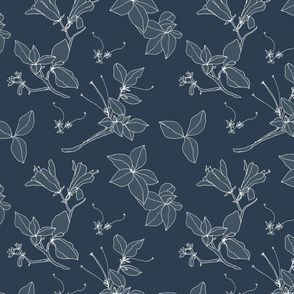 Stonecrop Floral Drawing, Pale Blue, Navy, White