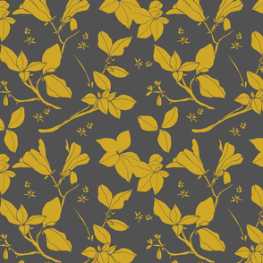 Stonecrop Floral, Yellow on Grey