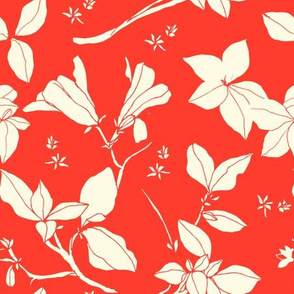 Stonecrop Floral, Cream on Red