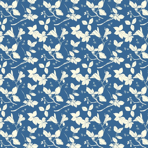 Stonecrop Floral, Cream on Blue