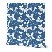 Stonecrop Floral, White on Blue (medium size)