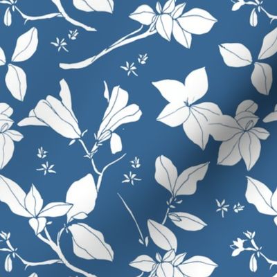 Stonecrop Floral, White on Blue (medium size)