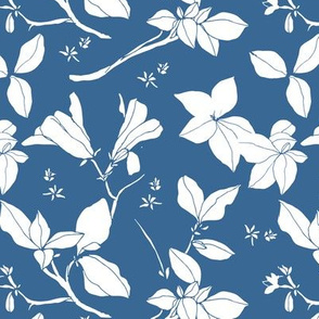 Stonecrop Floral, White on Blue (medium size)