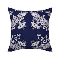   Raven Damask Silver on Blue 5inch