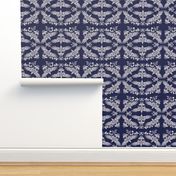   Raven Damask Silver on Blue 5inch