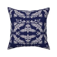   Raven Damask Silver on Blue 2inch