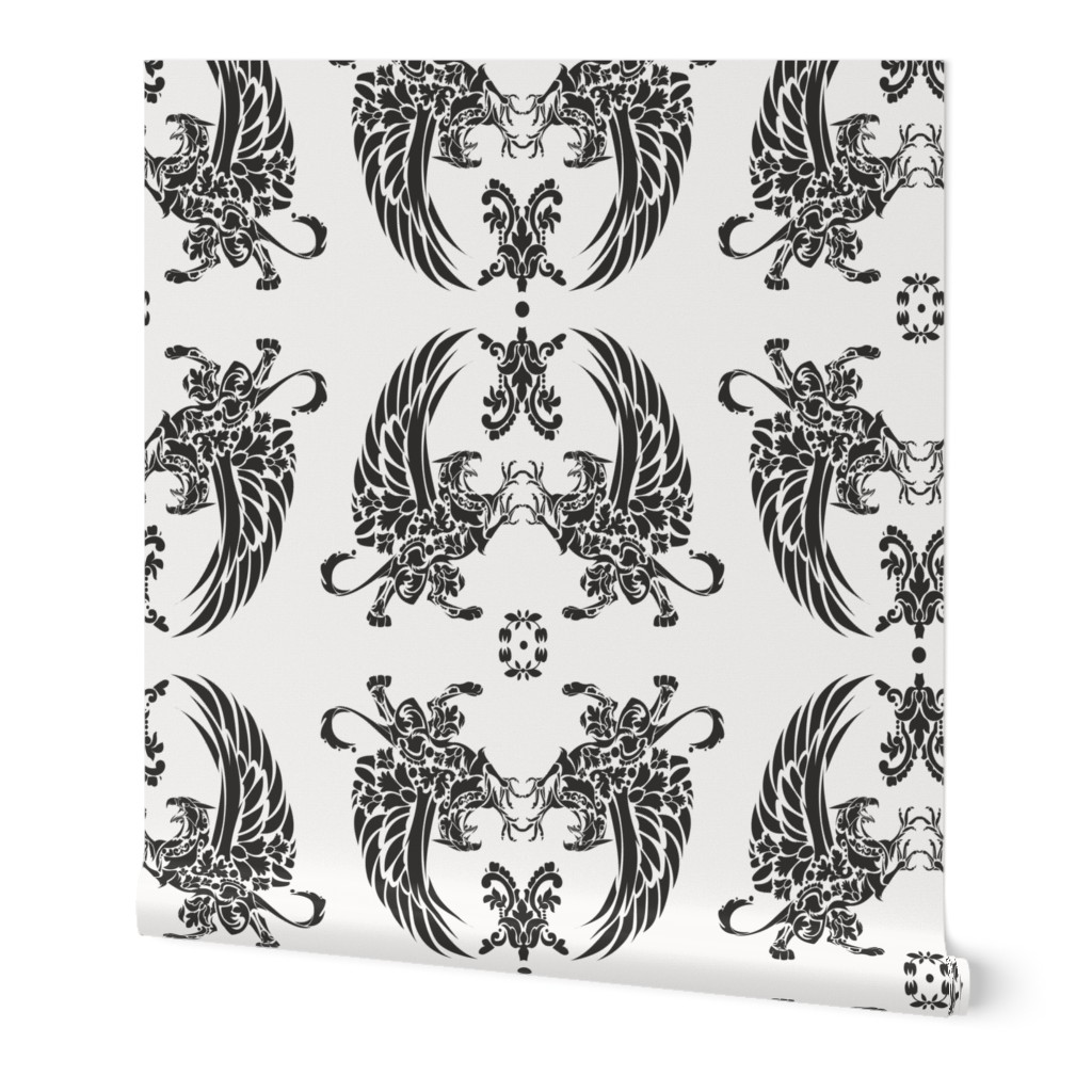 Griffin Damask black on light grey 2inch