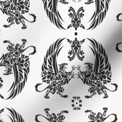 Griffin Damask black on light grey 2inch