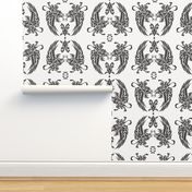 Griffin Damask black on light grey 2inch