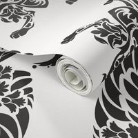 Griffin Damask black on light grey 2inch