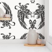 Griffin Damask black on light grey 2inch