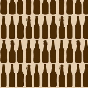 Brown Beer Bottle Silhouettes on Tan - Medium