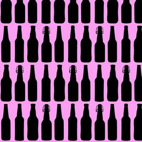 Beer Bottle Silhouettes on Pink - Medium