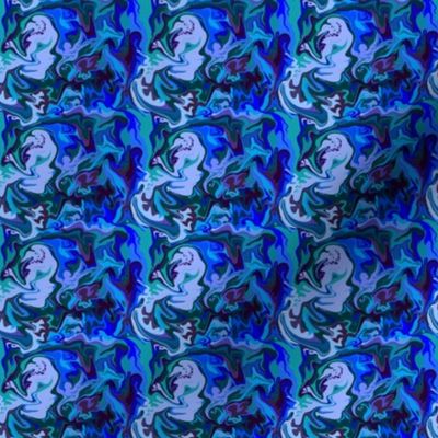 BN8 - SM - Abstract Marbled Mystery  in  Blues - Teal - Lavender - Blue