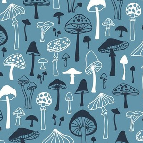 Mushrooms Fall Autumn Forest on Blue Navy