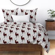 8” Painted Deer - red and black on grey linen