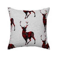 8” Painted Deer - red and black on grey linen