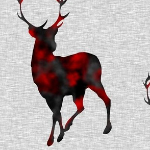 8” Painted Deer - red and black on grey linen