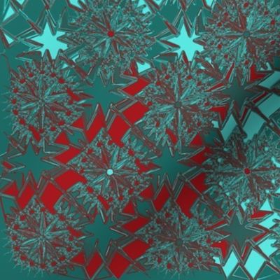 Starburst Metallic Quilt Red Aqua