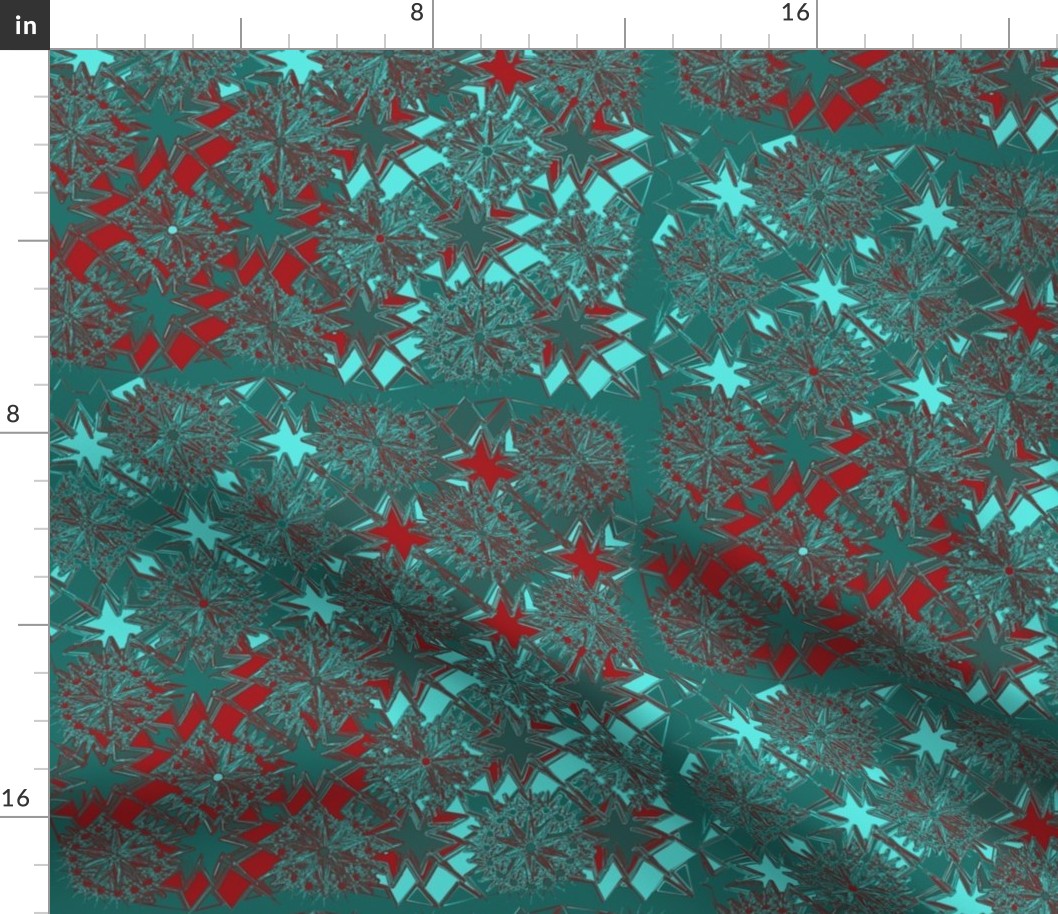 Starburst Metallic Quilt Red Aqua