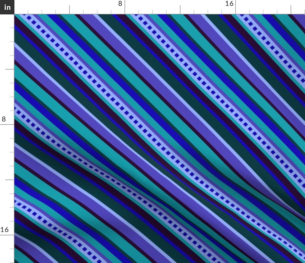 BN8 - LG -  Diagonal Variegated Stripes  in Blues - Teal - Purple