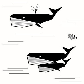 Whales - monochrome geometric black and white, kids water ocean fish || by sunny afternoon