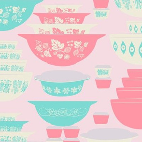 Pink and Turquoise Vintage Dishes-Large