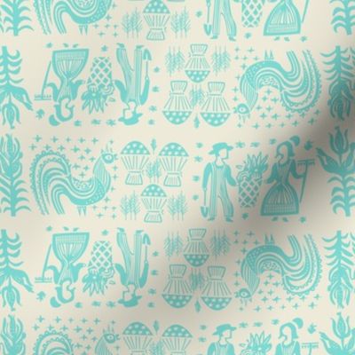 Turquoise on White Butterprint All Over Design-Large