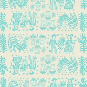 Turquoise on White Butterprint All Over Design-Large