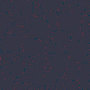 Polygon Ripples - Red on Navy