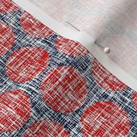 Red tweedy linen weave polka dots on navy + white by Su_G_©SuSchaefer