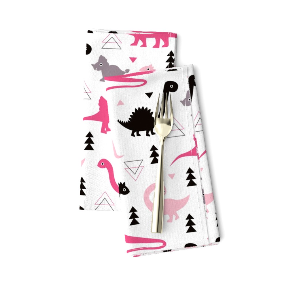 Adorable dino girls fabric with black and pink dinosaur geometric triangles and funky animal illustration theme for kids