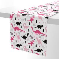 Adorable dino girls fabric with black and pink dinosaur geometric triangles and funky animal illustration theme for kids