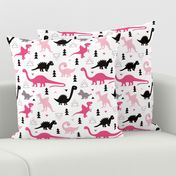 Adorable dino girls fabric with black and pink dinosaur geometric triangles and funky animal illustration theme for kids