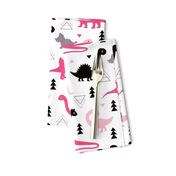 Adorable dino girls fabric with black and pink dinosaur geometric triangles and funky animal illustration theme for kids