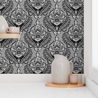 Tribal Modern Ikat Floral Damask || Gray Grey Black White Home decor _Miss Chiff Designs