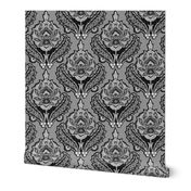 Tribal Modern Ikat Floral Damask || Gray Grey Black White Home decor _Miss Chiff Designs