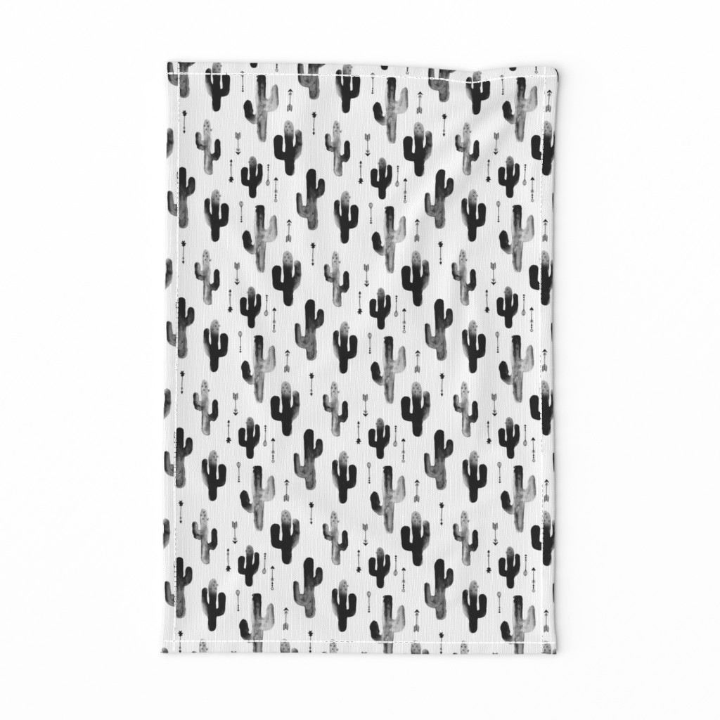 Black and white watercolors ink cactus garden gender neutral geometric arrows cowboy theme